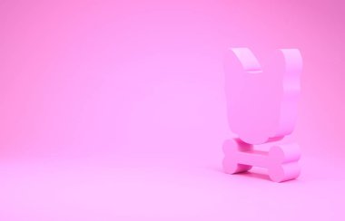 Pembe Köpek ve kemik ikonu pembe arka planda izole edilmiş. Besin sembolü. Minimalizm kavramı. 3d illüstrasyon 3d canlandırma