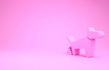 Pembe Köpek kakası ikonu pembe arka planda izole edilmiş. Köpek tuvalete gidiyor. Köpek dışkılar. Yürüyen hayvanlar için yer kavramı. Minimalizm kavramı. 3d illüstrasyon 3d canlandırma
