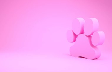 Pembe Paw yazdırma simgesi pembe arkaplanda izole edilmiş. Köpek ya da kedi pençesi izi. Hayvan izleri. Minimalizm kavramı. 3d illüstrasyon 3B canlandırma