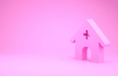 Pembe Veterinerlik Hastanesi, klinik ya da hayvan ikonu için evcil hayvan dükkanı pembe arka planda izole edilmiş. Veteriner ya da veteriner kliniği. Minimalizm kavramı. 3d illüstrasyon 3d canlandırma