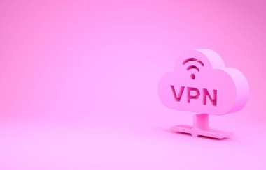 Pembe Vpn Ağ Bulut bağlantısı simgesi pembe arkaplanda izole edildi. Sosyal teknoloji. Bulut hesaplama konsepti. Minimalizm kavramı. 3d illüstrasyon 3d canlandırma