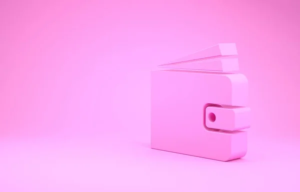 Розовый бумажник значок изолирован на розовом фоне. Концепция минимализма. 3D-рендеринг — стоковое фото