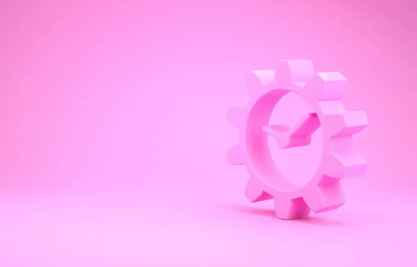 Ícone de gerenciamento de tempo rosa isolado no fundo rosa. Relógio e sinal de marcha. Conceito de minimalismo. 3D ilustração 3D render — Fotografia de Stock