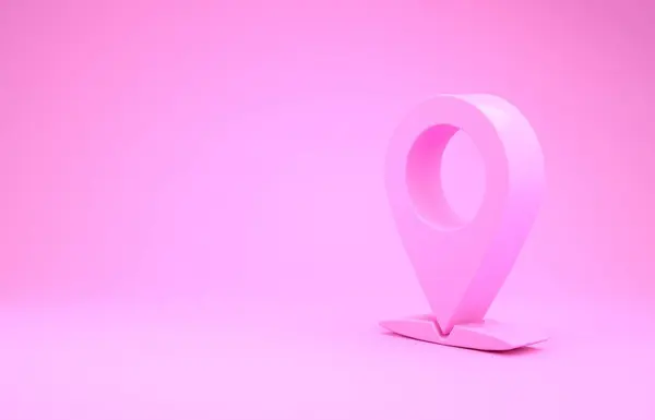 Pink Map значок изолирован на розовом фоне. Ошибка, указатель, местоположение, карта, gps, направление, место, компас, контакт, концепция поиска. Концепция минимализма. 3D-рендеринг — стоковое фото