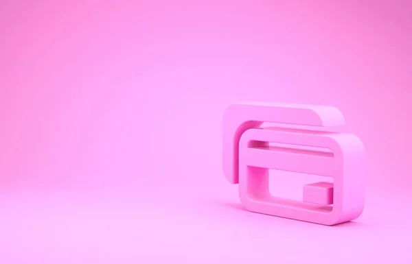 Pinkfarbenes Kreditkartensymbol isoliert auf rosa Hintergrund. Online-Zahlung. Barabhebungen. Finanzgeschäfte. Einkaufsschild. Minimalismus-Konzept. 3D Illustration 3D Renderer — Stockfoto