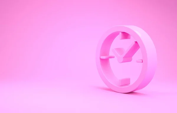 Иконка розовых часов выделена на розовом фоне. Концепция минимализма. 3D-рендеринг — стоковое фото