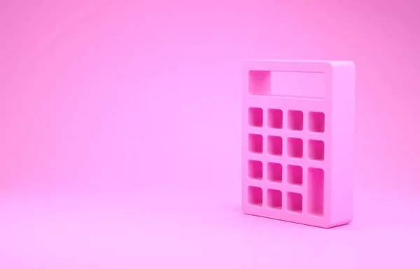 Pembe hesap makinesi simgesi pembe arkaplanda izole edilmiş. Muhasebe sembolü. İş hesaplamaları matematik eğitimi ve finans. Minimalizm kavramı. 3d illüstrasyon 3d canlandırma — Stok fotoğraf