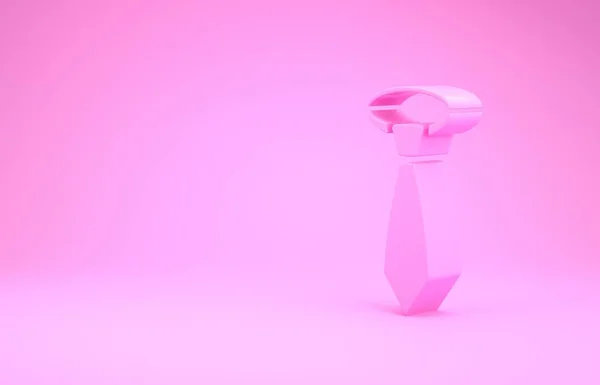 Ikona Pink Tie na różowym tle. Krawat i symbol szyjki. Koncepcja minimalizmu. Ilustracja 3d — Zdjęcie stockowe