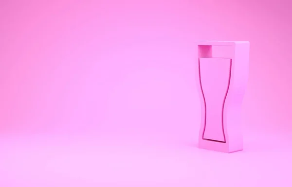 Pink Glass de ícone de cerveja isolado no fundo rosa. Conceito de minimalismo. 3D ilustração 3D render — Fotografia de Stock