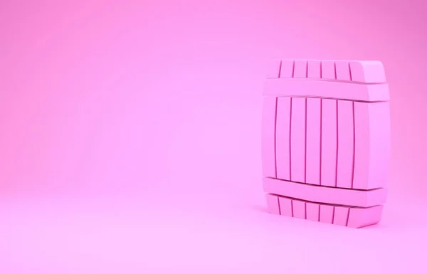 Ícone de barril de madeira rosa isolado no fundo rosa. Conceito de minimalismo. 3D ilustração 3D render — Fotografia de Stock