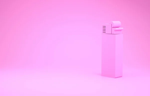 Ícone de isqueiro rosa isolado no fundo rosa. Conceito de minimalismo. 3D ilustração 3D render — Fotografia de Stock