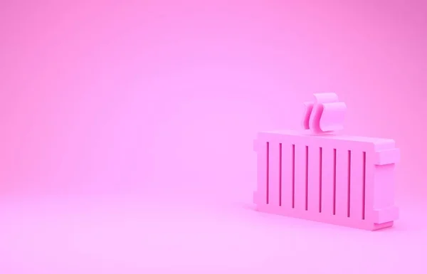 Rózsaszín Fűtés radiátor ikon elszigetelt rózsaszín alapon. Minimalizmus koncepció. 3d illusztráció 3D render — Stock Fotó