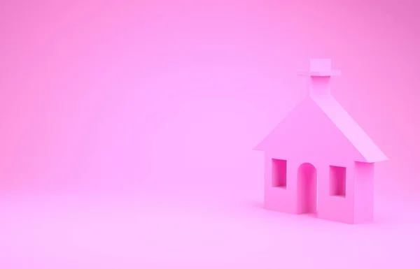 Pink Church gebouw pictogram geïsoleerd op roze achtergrond. Christelijke Kerk. Religie van de kerk. Minimalisme concept. 3d illustratie 3D renderen — Stockfoto