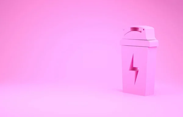 Розовый Фитнес шейкер значок изолирован на розовом фоне. Спортивный шейкер с крышкой для воды и протеиновых коктейлей. Концепция минимализма. 3D-рендеринг — стоковое фото