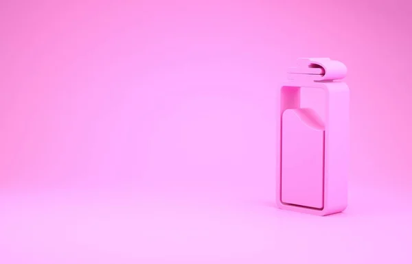 Rózsaszín Sport palack vízikonnal elszigetelt rózsaszín háttérrel. Minimalizmus koncepció. 3d illusztráció 3D render — Stock Fotó