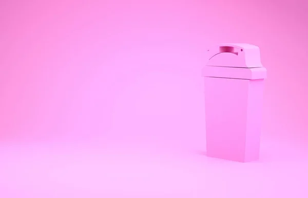 Icona Pink Fitness shaker isolata su sfondo rosa. Flacone sport shaker con coperchio per cocktail di acqua e proteine. Concetto minimalista. Illustrazione 3d rendering 3D — Foto Stock