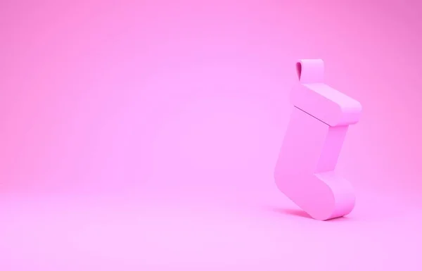 Rózsaszín karácsonyi zokni ikon elszigetelt rózsaszín háttér. Minimalizmus koncepció. 3d illusztráció 3d render — Stock Fotó