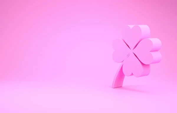 Rosa Icono de trébol de cuatro hojas aislado sobre fondo rosa. Feliz día de San Patricio. Concepto minimalista. 3D ilustración 3D render —  Fotos de Stock