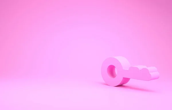 Różowy klucz ikona izolowana na różowym tle. Koncepcja minimalizmu. Ilustracja 3d — Zdjęcie stockowe