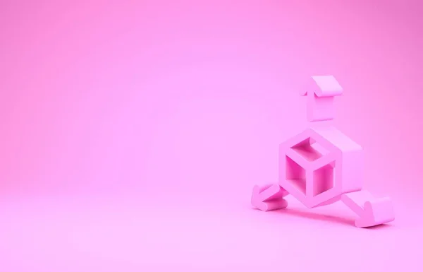 Rosa Isometrisk kub ikon isolerad på rosa bakgrund. Geometriska kuber fast ikon. 3D-fyrkantig skylt. Fält symbol. Minimalistiskt koncept. 3D-illustration 3D-återgivning — Stockfoto