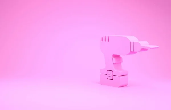 Roze Boor machine pictogram geïsoleerd op roze achtergrond. Minimalisme concept. 3d illustratie 3d renderen — Stockfoto