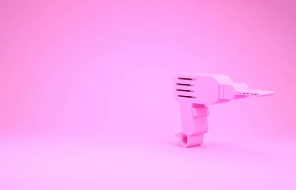 Ícone de máquina de broca rosa isolado no fundo rosa. Conceito de minimalismo. 3D ilustração 3D render — Fotografia de Stock