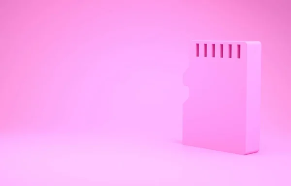 Pink Micro SD карта памяти значок изолирован на розовом фоне. Концепция минимализма. 3D-рендеринг — стоковое фото