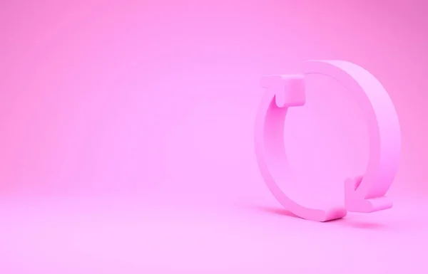 Ícone de atualização rosa isolado no fundo rosa. Recarregar símbolo. Setas de rotação em um sinal de círculo. Conceito de minimalismo. 3D ilustração 3D render — Fotografia de Stock