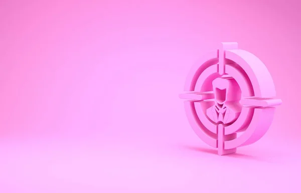 Icono de concepto de caza Pink Head aislado sobre fondo rosa. Objetivo comercial o signo de empleo. Recursos humanos y contratación para las empresas. Concepto minimalista. 3D ilustración 3D render — Foto de Stock