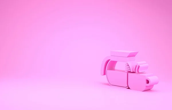 Розовый кофейник с чашкой значок изолирован на розовом фоне. Концепция минимализма. 3D-рендеринг — стоковое фото