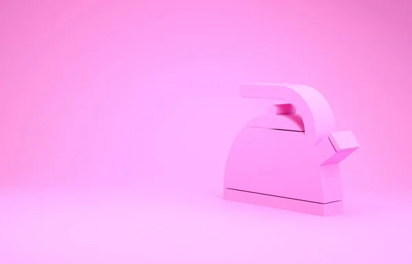 Rosa Vattenkokare med handtag ikon isolerad på rosa bakgrund. Tekanna ikon. Minimalistiskt koncept. 3D-återgivning för 3D — Stockfoto