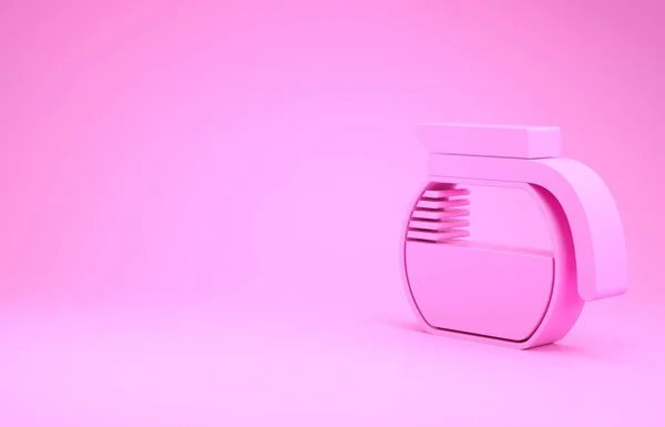 Icona della caffettiera rosa isolata su sfondo rosa. Concetto minimalista. Illustrazione 3d rendering 3D — Foto Stock