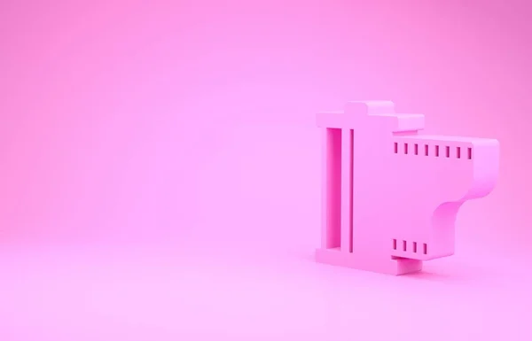 Ícone de cartucho de rolo de filme vintage de câmera rosa isolado em fundo rosa. Carretel de filme. Caixote de filme de 35mm. Filmstrip equipamento de fotógrafo. Conceito de minimalismo. 3D ilustração 3D render — Fotografia de Stock