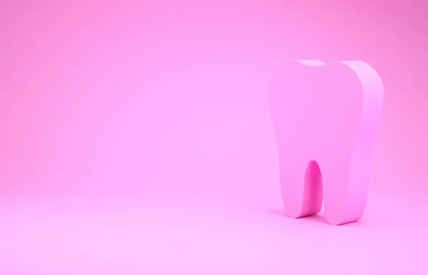 Różowy Ząb ikona izolowane na różowym tle. Symbol zęba dla kliniki stomatologicznej lub stomatologicznego centrum medycznego i pakiet pasty do zębów. Koncepcja minimalizmu. Ilustracja 3D 3D renderowania — Zdjęcie stockowe