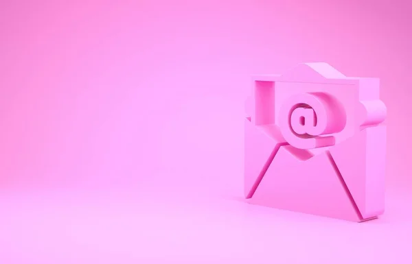 Pink Mail et e-mail icône isolée sur fond rose. E-mail du symbole de l'enveloppe. Signe de message électronique. Concept de minimalisme. Illustration 3D rendu 3D — Photo