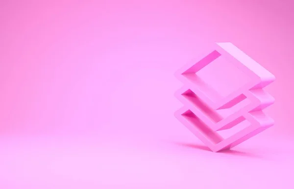 Pink Layers icon isolated on pink background. Minimalism concept. 3d illustration 3D render