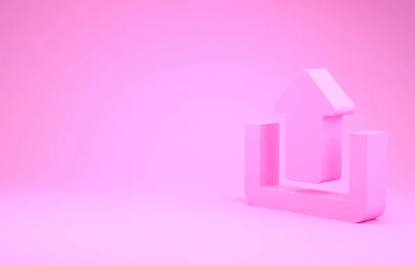 Rosa Ladda upp ikonen isolerad på rosa bakgrund. Uppåtpil. Minimalistiskt koncept. 3D-illustration 3D-återgivning — Stockfoto