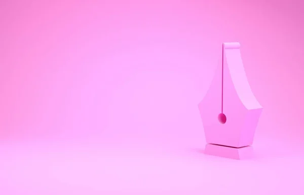 Pink Fountain пера перо значок изолирован на розовом фоне. Знак инструмента ручки. Концепция минимализма. 3D-рендеринг — стоковое фото