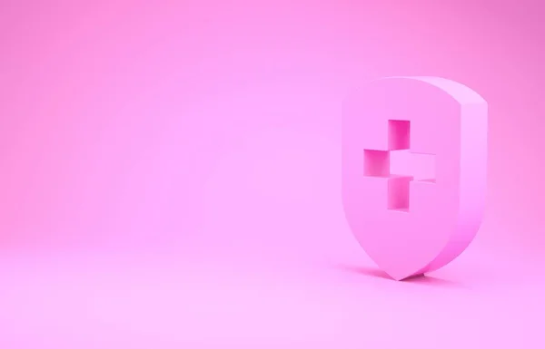 Pinkes medizinisches Schild mit Kreuzsymbol auf rosa Hintergrund. Schutz, Sicherheit, Passwortsicherheit. Minimalismus-Konzept. 3D Illustration 3D Renderer — Stockfoto