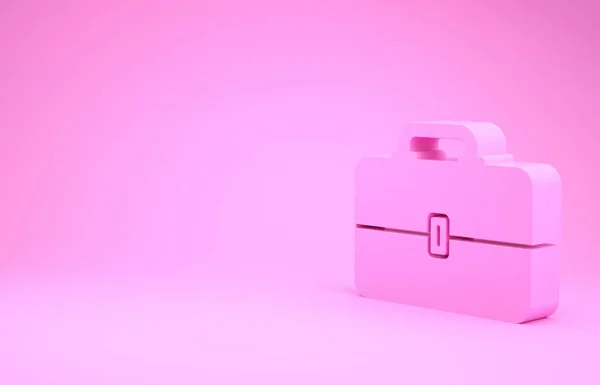 Ikona růžové nástrojové sady izolované na růžovém pozadí. Značka krabice s nářadím. Minimalismus. 3D ilustrace 3D vykreslení — Stock fotografie