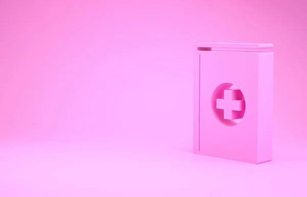 Ícone de livro médico rosa isolado no fundo rosa. Conceito de minimalismo. 3D ilustração 3D render — Fotografia de Stock