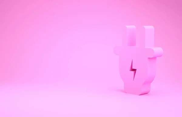 Pinkfarbenes Steckersymbol isoliert auf rosa Hintergrund. Konzept der Verbindung und Abschaltung der Elektrizität. Minimalismus-Konzept. 3D Illustration 3D Renderer — Stockfoto