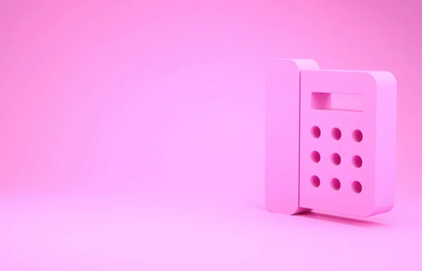 Pink Telephone icon isolated on pink background. Landline phone. Minimalism concept. 3d illustration 3D render