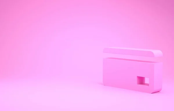 Ícone de cartão de crédito rosa isolado no fundo rosa. Pagamento online. Retirada de dinheiro. Operações financeiras. Sinal de compras. Conceito de minimalismo. 3D ilustração 3D render — Fotografia de Stock