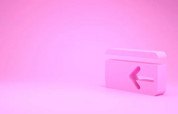 Ροζ Cash πίσω εικονίδιο απομονώνονται σε ροζ φόντο. Πιστωτική κάρτα. Χρηματοπιστωτικές υπηρεσίες, επιστροφή χρημάτων, απόδοση επενδύσεων, λογαριασμός ταμιευτηρίου. Μινιμαλιστική έννοια. 3D απεικόνιση 3d καθιστούν — Φωτογραφία Αρχείου