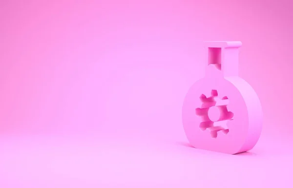 Розовый значок биоинженерии выделен на розовом фоне. Элемент генетики и иконы биоинженерии. Биология, молекула, химическая икона. Концепция минимализма. 3D-рендеринг — стоковое фото