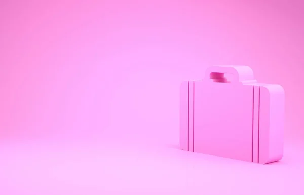 Maleta rosa para icono de viaje aislado sobre fondo rosa. Señal de equipaje de viaje. Icono de equipaje de viaje. Concepto minimalista. 3D ilustración 3D render —  Fotos de Stock