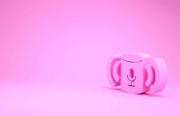 Icono de asistente de voz rosa aislado sobre fondo rosa. Interfaz de usuario de control de voz altavoz inteligente. Concepto minimalista. 3D ilustración 3D render —  Fotos de Stock