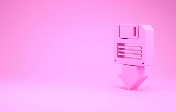 Pink Floppy диск резервного копирования значок изолирован на розовом фоне. Знак дискеты. Концепция минимализма. 3D-рендеринг — стоковое фото