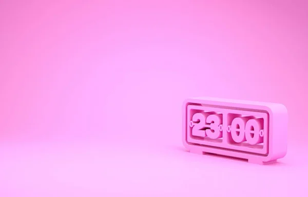 粉色反转时钟图标孤立在粉红色的背景. 壁瓣时钟,数字计数器模板,所有数字与翻转. 最低纲领的概念。 3d说明3d — 图库照片